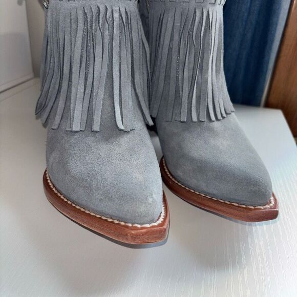 Frye Sacha Short Fringe Bootie suede leather steel Blue 6.5 - Picture 13 of 13